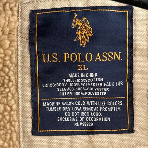 US Polo Assn Coat Men XL Canvas Sherpa Lined Bomber Jacket Barn Chore Tan Field - Picture 7 of 13